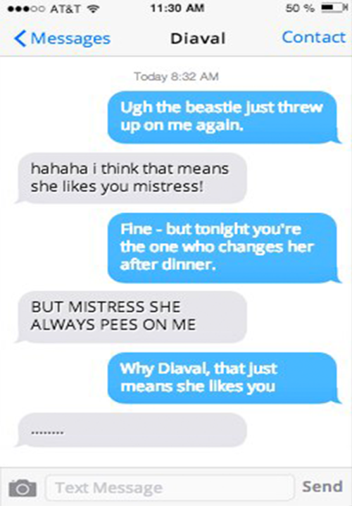 maleval text!au - part V - where maleficent talks to her partner diaval through text 