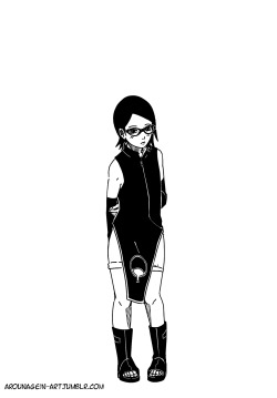 arounagein-art:うちはサラダ-Uchiha-Haruno Girl…[Ah I am sorry this is so messy! My wrist is still making it hard to draw now… But Sarada’s new clothes are so cute, yeah? I needed to draw her wearing them! I wonder what colour they will be?