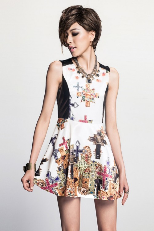 White Decorative Cross Print Dress from Othermix