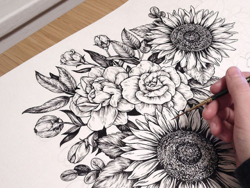 milk-paws: In progress Another sunflower bundle tattoo design commission. I could do a million diff