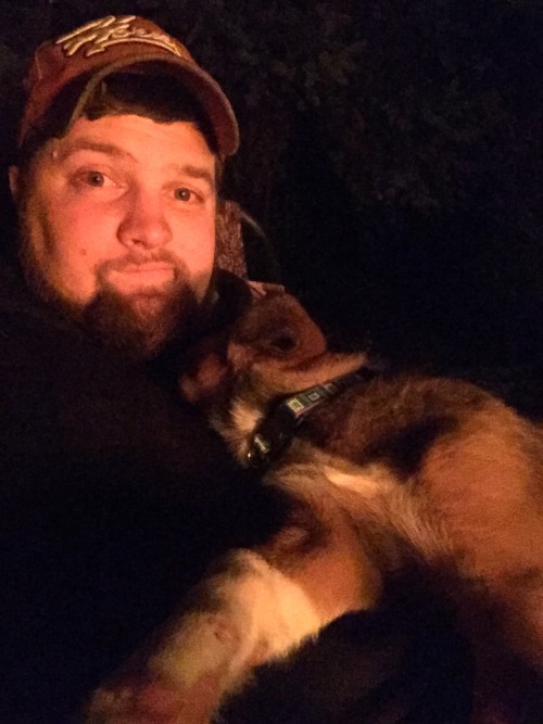 Enjoying the fire, tunes, beer, and puppy cuddles! Just missing one thing 😊