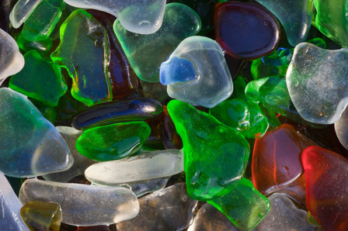 odditiesoflife:  Glass Beach, Northern California From 1950 to 1967, residents of Fort Bragg, California chose to dispose of their waste by hurling it off the cliffs above a beach. No object was too toxic or too large such as household appliances, automob