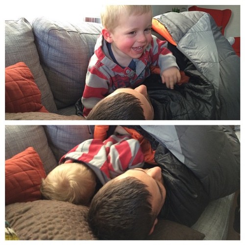 Pretend nap time with dad & a sleeping bag :)