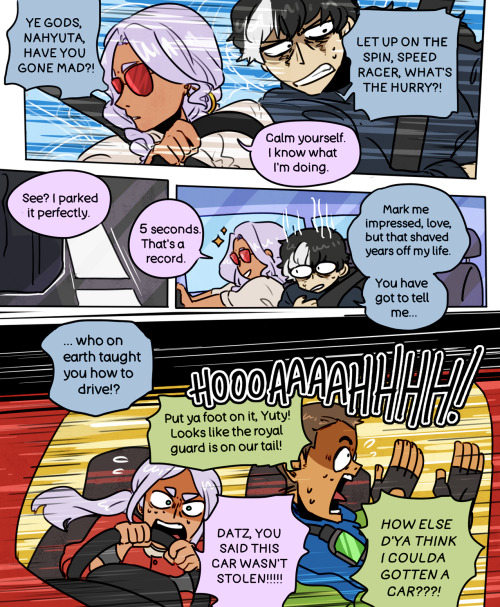  blackmadhi week day 7: parallels (…parking) transcript under cutComic of Simon and Nahyuta i