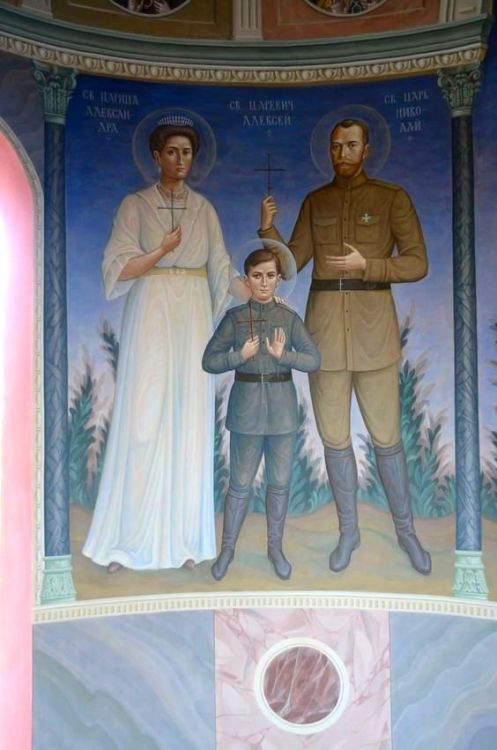 The Romanov martyrs (including doctor Botkin and nun Varvara) as depicted in one of the Orthodox chu