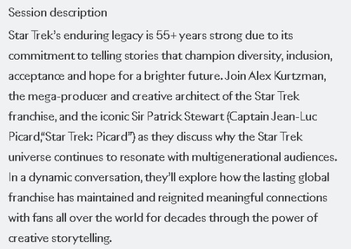 Sir Patrick and Alex Kurtzman will be talking about Star Trek at Cannes Lions on June 23rd (x)