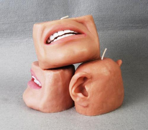 sixpenceee:  Sculptor Anna Sternik makes candles that look so uncannily like human faces. Sternik’s candles were inspired by psychology icon Dr. Sigmund Freud and by Dadaism. “Inspiration for my art is rooted in the concept of bodily fragmentation