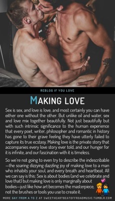 sweetheartbeatoffroadmusic:  MAKING LOVE. Find your thing: Gay From A to Z, view the full index alphabetically or by category, or check out my blog. Image source here.