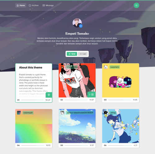 fukuo:Empati TamakoEmpati Tamako is a grid theme that’s curated perfectly for photoblogs or po