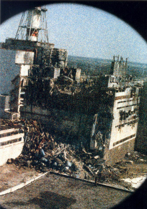 sixpenceee:First ever photograph taken after Chernobyl disaster. The radiation is causing the graini