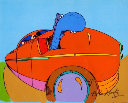 Animation art from a 1979 Chevron commercial. By Bob Kurtz—love that old solid, rubbery style.