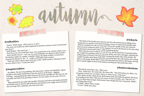 domestic-sheith-zine: Autumn Contributors Writers:iokayia .✧.✧.✧. || saltyshiro .✧.✧. || tequierosh