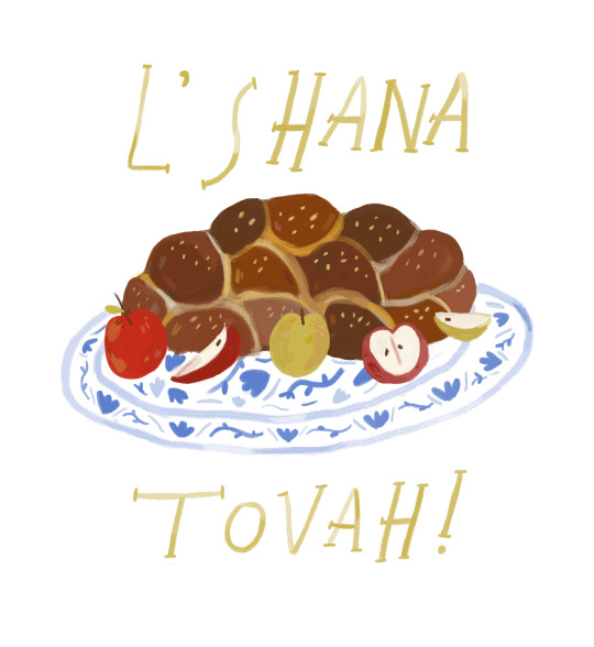Rosh Hashanah is the start of the Jewish new year. We say l'shana tovah, which means have a good year. Apples and challah...