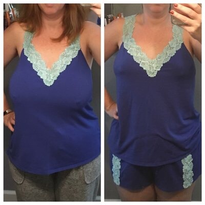 justbigasstitties:44 years old. 34J. Love how they sagged in that blue shirt!!!!