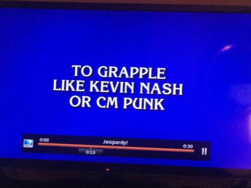 TV Show: Jeopardy! Episode: Episode #31.59 Air Date: 12/4/2014 Wrestler(s) mentioned: CM Punk, Kevin