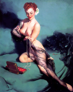 20th-century-man:Fascination / illustration and reference photo by Gil Elvgren, 1952.