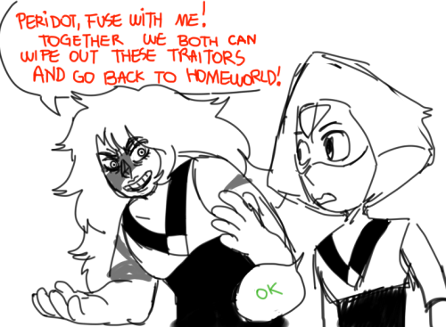 godzillagiroflex:  headcanon: peridot doesn’t know how to dance so every time she has to fuse she does the caramell dansen  