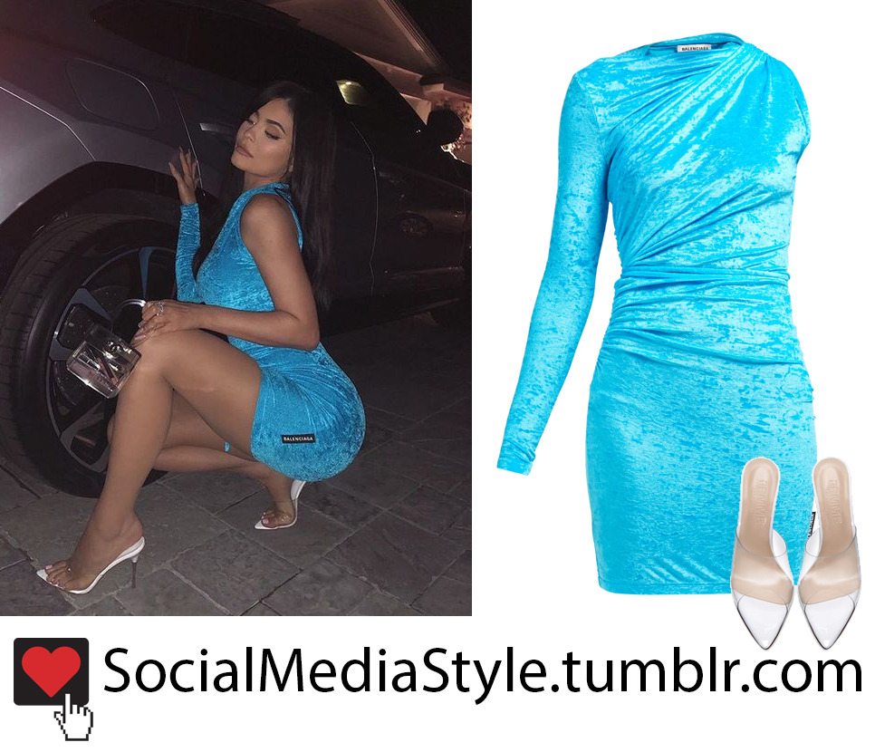 balenciaga blue dress kylie jenner