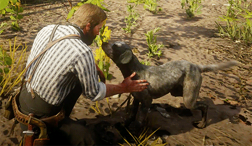reddead-confession:Arthur Morgan + dogs