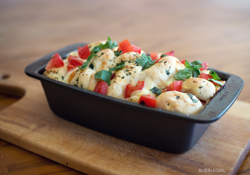 Last night’s dinner, yummy pull apart caprese bread and spaghetti. If you don’t know wha