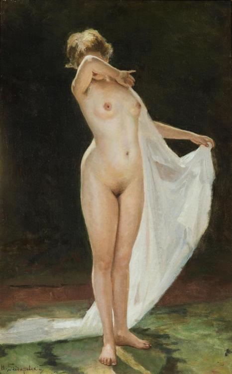 Nikolai Bodarewsky (Russian/Ukrainian, 1850-1921) Nude hiding her face, 1916