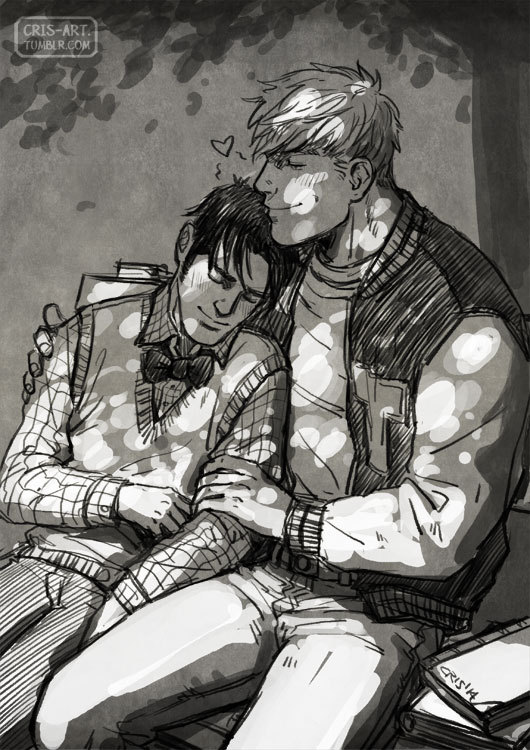 cris-art:A Sketch, “Jock and Nerd”. I hope you like it!  
