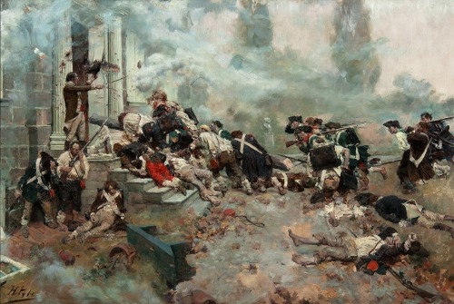 john-laurens:Left: The Attack Upon the Chew House by Howard Pyle, depicting an attack during the Bat