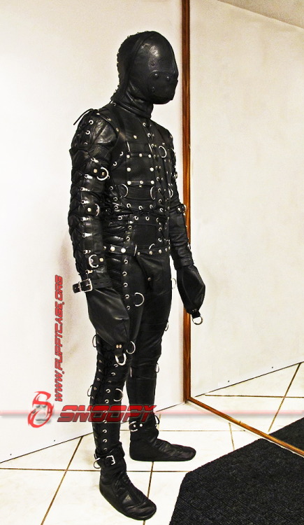 snoopypup:   More recent images of me in my Mr.S leather bondage suit, complete with bondage socks, bondage sleeves, and leather hood! There’s no more complete feeling of encasement in leather than this! ;)   ~snoopy 