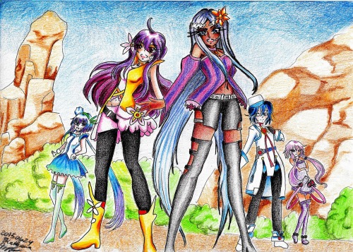 yukimuraruki:Size: A4Medium: Coloured PencilsSeries: VocaloidCharacters (from left to right): Aoki