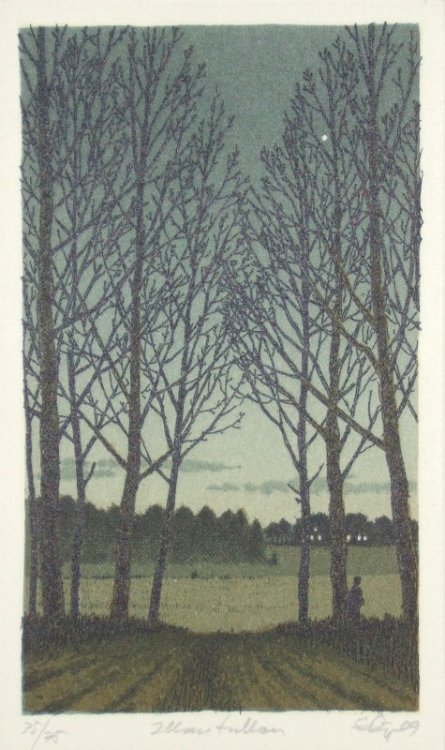 In the Evening   -  Esa RiipaFinnish, b.1947-Etching / aquatint, 9 x 5 cm.