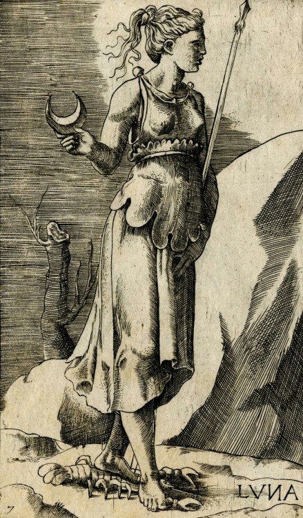the-evil-clergyman: Luna, from the series Planets by Giulio Bonasone (1530-70)