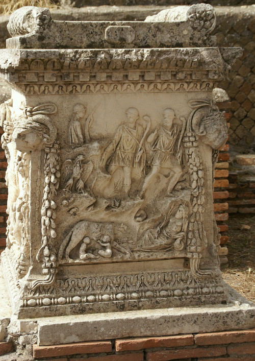 classicalmonuments:Gemini Altar (Altar of the twins)Ostia, Italy0.84 x 0.84 m , 1.10 m highFirs