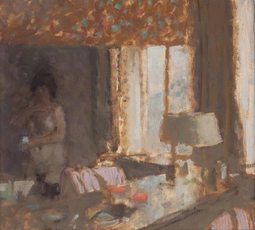 Room with a Mirror, Ardres   -    Bernard Dunstan, R.A. (b. 1920) British  b.1920-oil on calico 10½ 