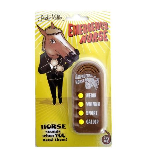 In case of emergency, press button:Great Horse Head Mask accessoryMakes 4 different soundsNeigh, Whi