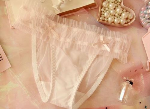 coquettefashion:Cute Lingerie Tiny Rose Sheer SetBow Tutu & Bunny PantiesRibbon Dot Mesh Panties