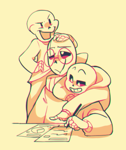 min-play:  👍☟✋☹👎☼☜☠ 🏱☹☜✌💧☜“CHILDREN, PLEASE.” @askgasterfamily had an art stream the other day and it was awesome. I love their cartoony, colourful art style! And these three are just so adorable together. 