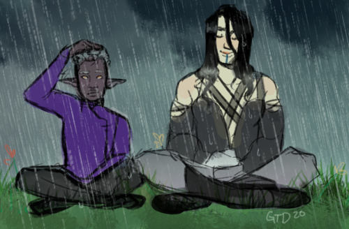 goldengrahamart: Essek is trying (and failing) to understand why Yasha likes the rain so much