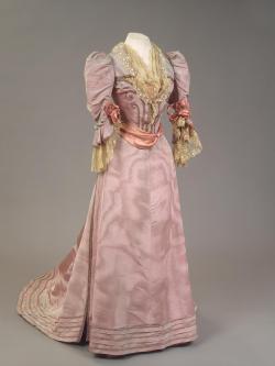 Ephemeral-Elegance:  Silk Moire Gown Trimmed With Faux Pearls, 1894Owned By Empress