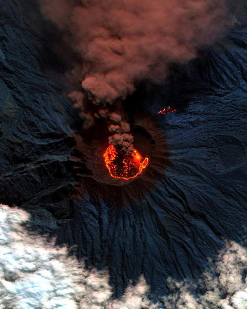 dailyoverview: Lava and ash billow out of Raung, one of the most active volcanoes on the island of J