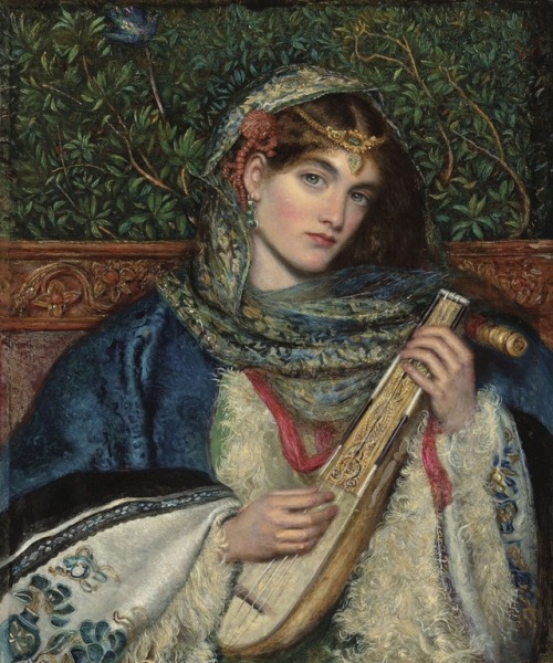 The Mandolin.1866.Oil on Canvas.49.5 x 40.7 cm. (19.49 x 16.03 in.).Art by James Smetham.(1821-1881)