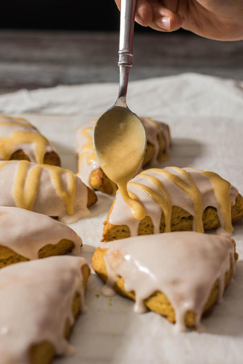 foodffs: DOUBLE-GLAZED PUMPKIN SCONES Really nice recipes. Every hour. Show me what you cooked!
