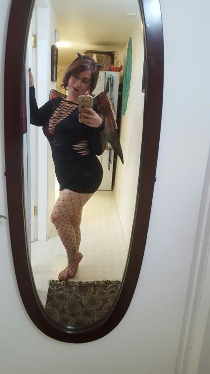badsuccubus:  badsuccubus:  I went to a few Halloween parties last night.  I hope nobody minded that I just went as myself. 👿  Is is Halloween yet?
