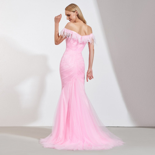 tbdressreviews:  Trumpet Off-the-Shoulder Split-Front Tassel Evening Dress urlend.com/B7V7Nbv