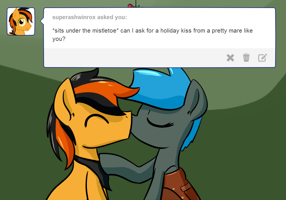 ask-jade-shine:  I don’t know why anypony would want to kiss me, but tradition