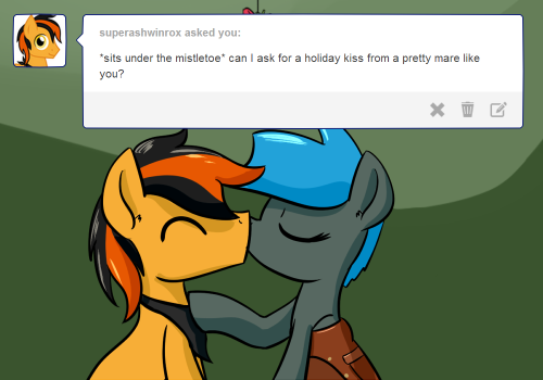 ask-jade-shine:  I don’t know why anypony would want to kiss me, but tradition is tradition I guess! Stay safe and have a happy new year!  Aww <3