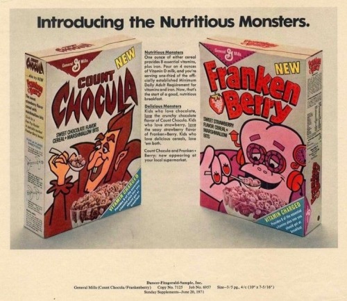 1971 Monster Cereal Franken Berry And Count Chocula