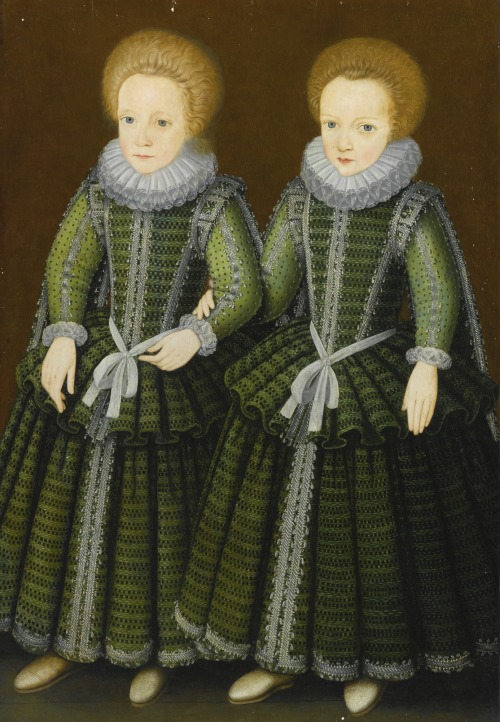 history-of-fashion:English School, ab. 1600 - Double portrait of two boys, full-lengthstanding, wear