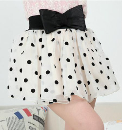 stylelist-tidebuy:  Polka Dot Mesh Bowknot Mini Skirt 