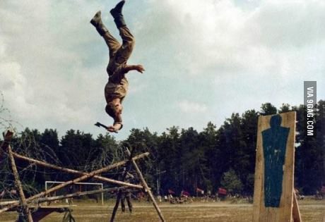9gag:  In soviet russia hatchet throws you 