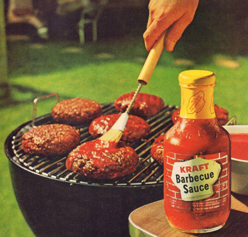 rogerwilkerson:Hamburgers - detail from 1963 Kraft Barbecue Sauce ad.